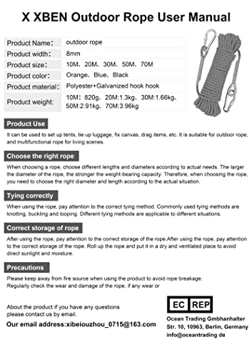 X XBEN Outdoor Climbing Rope 10M - Orange