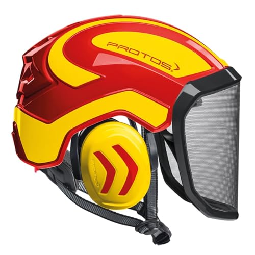 Red & Yellow Protos Integral Arborist Climbing Helmet