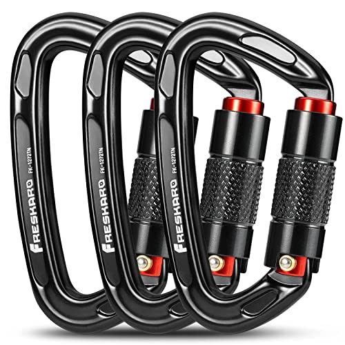 FresKaro 25kn Climbing Carabiners - Double Locking Black