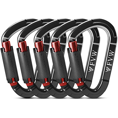 5 Pack Professional Auto Locking Climbing Carabiners, 25KN