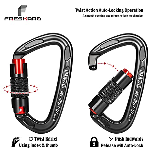 FresKaro 25kn Climbing Carabiners - Double Locking Black