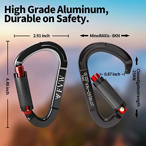 5 Pack Professional Auto Locking Climbing Carabiners, 25KN