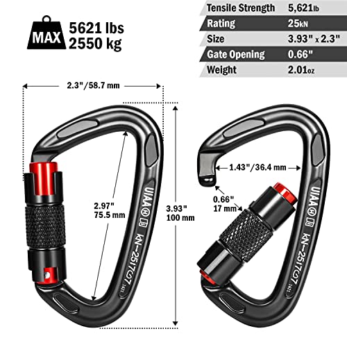 FresKaro 25kn Climbing Carabiners - Double Locking Black