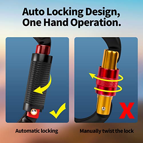 5 Pack Professional Auto Locking Climbing Carabiners, 25KN