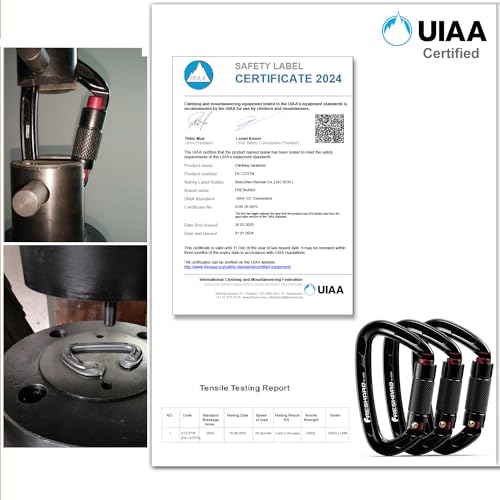 FresKaro 25kn Climbing Carabiners - Double Locking Black