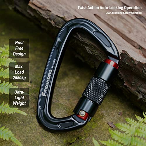 FresKaro 25kn Climbing Carabiners - Double Locking Black