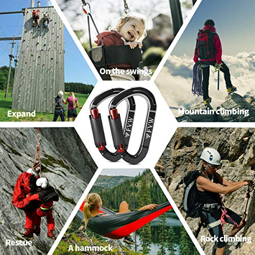 5 Pack Professional Auto Locking Climbing Carabiners, 25KN