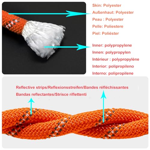 NorthPada 10mm x 16 ft Nylon Static Climbing Rope