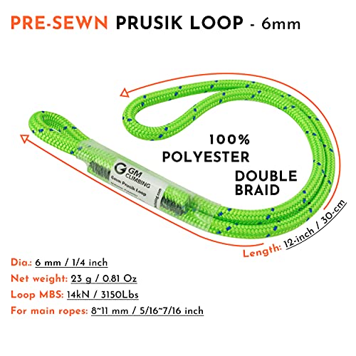 Pack of 3 Green GM Climbing 12in Prusik Loop