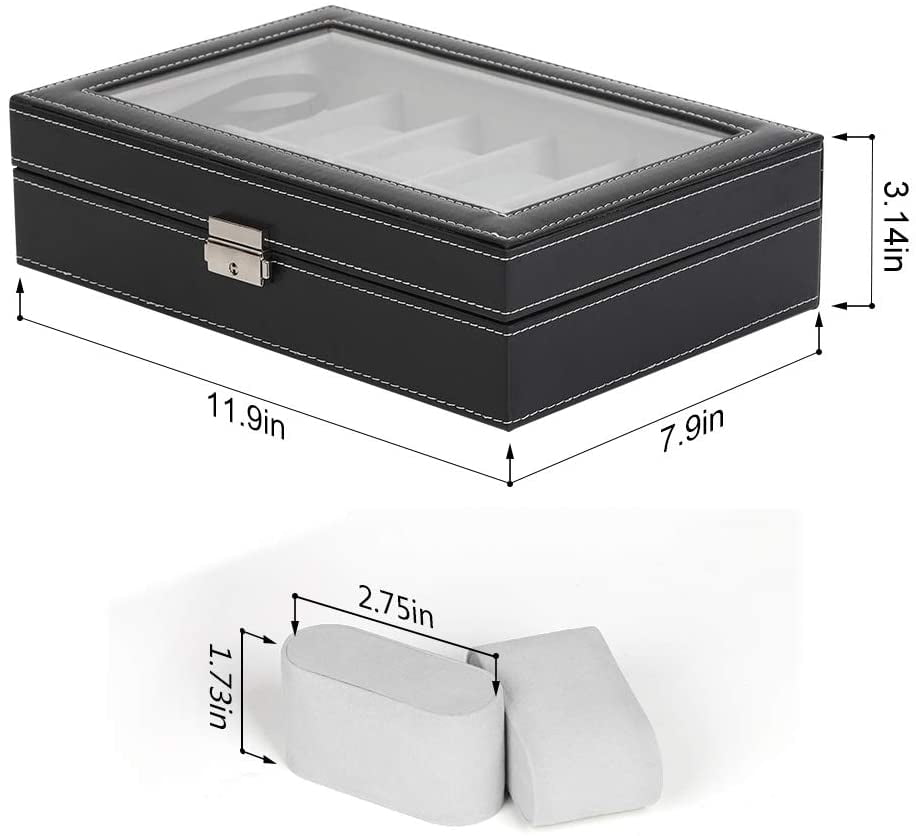Black Lockable Watch Organizer with Glass Top
