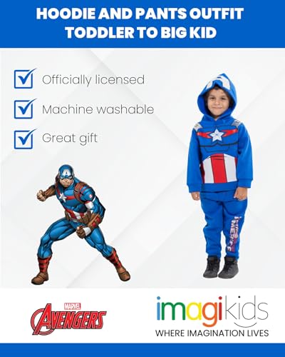 Marvel Avengers Captain America Toddler Boys Cosplay Fleece Pullover Hoodie Pants Set 4T