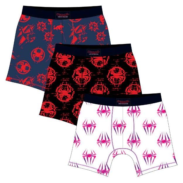 Bioworld Spider-Man Into The Spider-Verse Superhero Logos 3-Pack Men's Moisture Wicking Boxer Briefs Multicolored