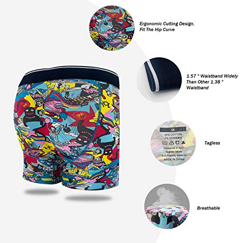 longfor Mens Boxer Briefs, Cotton Underwear Comfy Breathable Tagless No Ride-up 6’’ Regular Leg Printing Sport Boxer Briefs with Fly 5Pack