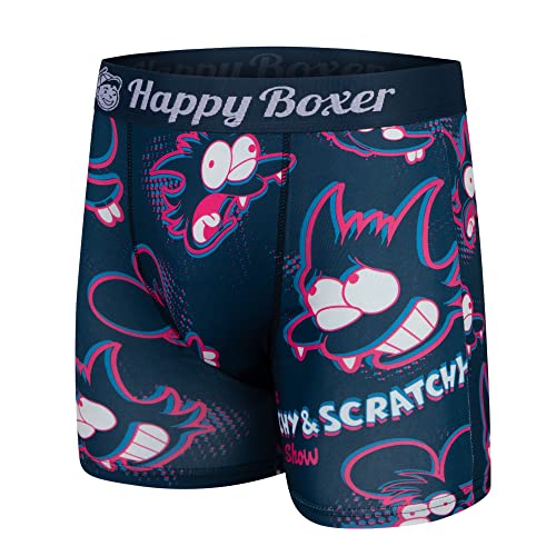 Happy Boxer Simpson's Mens Performance Boxer Brief Poly Spandex Men's Boxer Brief Sports Underwear (Homer/Itchy & Scratchy/Homer, Medium)