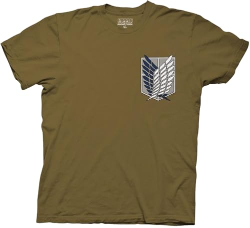 Ripple Junction Attack on Titan Men's Short Sleeve T-Shirt Survey Corps Wings of Freedom AOT Anime Military Green