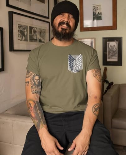 Ripple Junction Attack on Titan Men's Short Sleeve T-Shirt Survey Corps Wings of Freedom AOT Anime Military Green