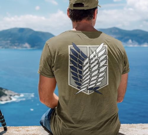 Ripple Junction Attack on Titan Men's Short Sleeve T-Shirt Survey Corps Wings of Freedom AOT Anime Military Green