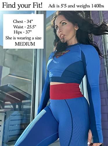 DC Comics Supergirl Womens Cosplay Active Workout Outfits – Legging and Shirt 2PC Sets Superman by MAXXIM Supergirl Medium