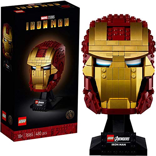 LEGO Marvel Avengers Iron Man Helmet 76165; Brick Iron Man-Mask for-Adults to Build and Display, Creative Challenge for Marvel Fans (480 Pieces)