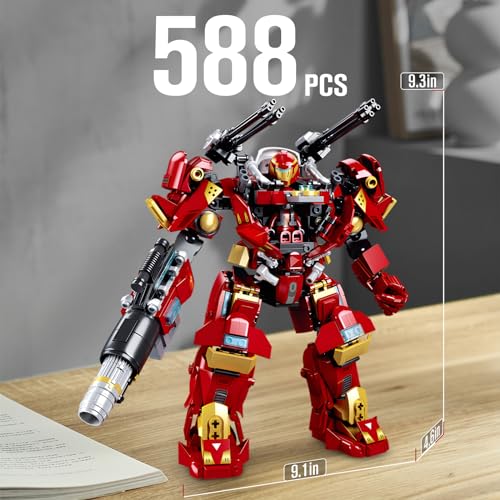 HIGH GODO Mech Robot Transforming Building Blocks Set for Adults,City Warrior Justice Hero Soldier Mech Model Building Kit, Cool Creative Robots Toys Gift for Teens Boys, 588 PCS