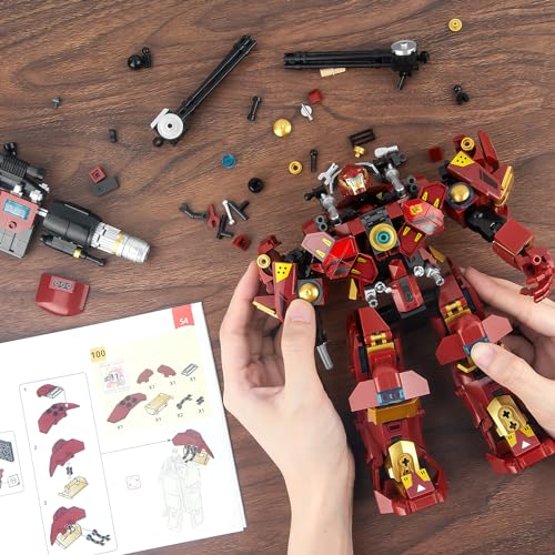 HIGH GODO Mech Robot Transforming Building Blocks Set for Adults,City Warrior Justice Hero Soldier Mech Model Building Kit, Cool Creative Robots Toys Gift for Teens Boys, 588 PCS