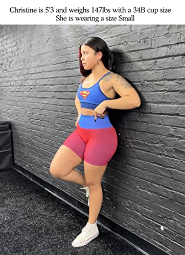 DC Comics Supergirl Womens Cosplay Active Workout Outfits – Biker Short and Bra 2PC Sets Superman by MAXXIM Supergirl Medium