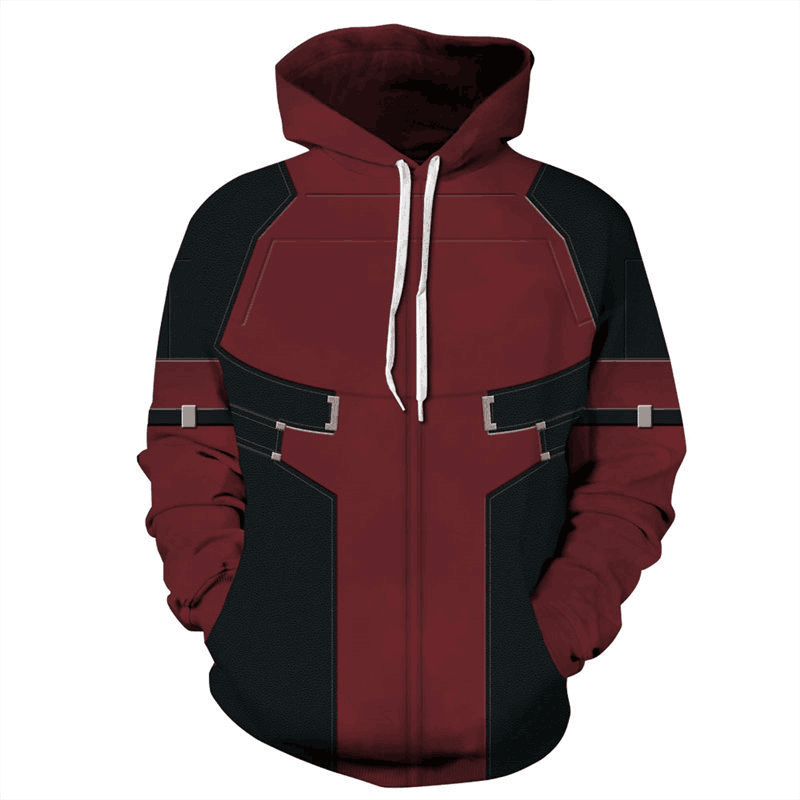 Superhero Deadpool Cosplay Hoodie 3D Hooded Polyester Spring Deadpool Hooded Halloween Unisex Fashion Jacket  Thin Party Costume