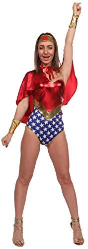 Maxim Party Supplies Wonder Lady Costume Set for Women Superhero Cosplay 4 Piece Outfit (Large/X-Large)