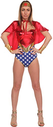 Maxim Party Supplies Wonder Lady Costume Set for Women Superhero Cosplay 4 Piece Outfit (Large/X-Large)
