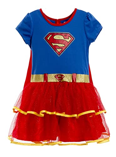 WARNER BROS Justice League Supergirl Little Girls Costume Dress Leggings Cape and Headband 4 Piece Set 7-8