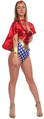 Maxim Party Supplies Wonder Lady Costume Set for Women Superhero Cosplay 4 Piece Outfit (Large/X-Large)
