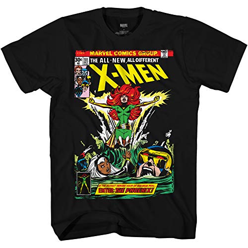 Marvel Mens Comics Group Shirt - X-Men Wolverine, Pheonix, Cyclops Mens Tee - Throwback Classic T-Shirt (Black Phoenix, Large)