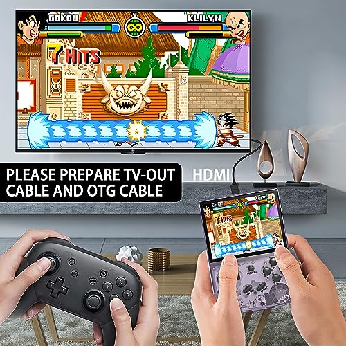 Anbêrnic RG35XX Handheld Emulator Pocket Retro Handheld Game Console, 3.5 Inch IPS Screen Linux System Built-in 64G TF Card 5474 Classic Games Support HDMI TV Output (Transparent Purple1)