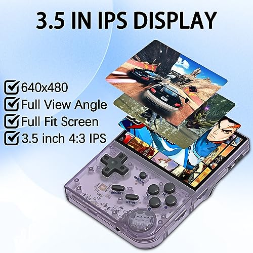 Anbêrnic RG35XX Handheld Emulator Pocket Retro Handheld Game Console, 3.5 Inch IPS Screen Linux System Built-in 64G TF Card 5474 Classic Games Support HDMI TV Output (Transparent Purple1)