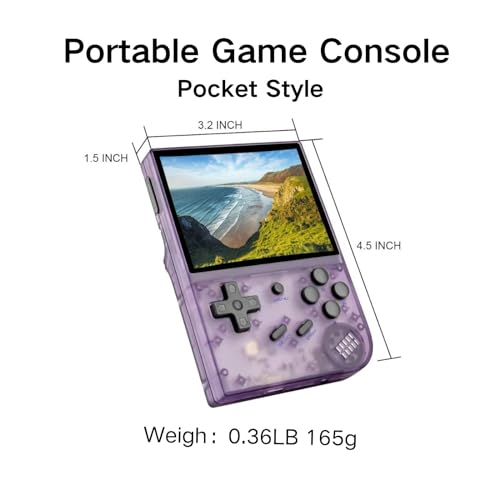 Anbêrnic RG35XX Handheld Emulator Pocket Retro Handheld Game Console, 3.5 Inch IPS Screen Linux System Built-in 64G TF Card 5474 Classic Games Support HDMI TV Output (Transparent Purple1)