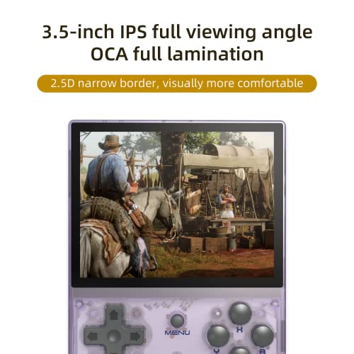Anbêrnic RG35XX Handheld Emulator Pocket Retro Handheld Game Console, 3.5 Inch IPS Screen Linux System Built-in 64G TF Card 5474 Classic Games Support HDMI TV Output (Transparent Purple1)