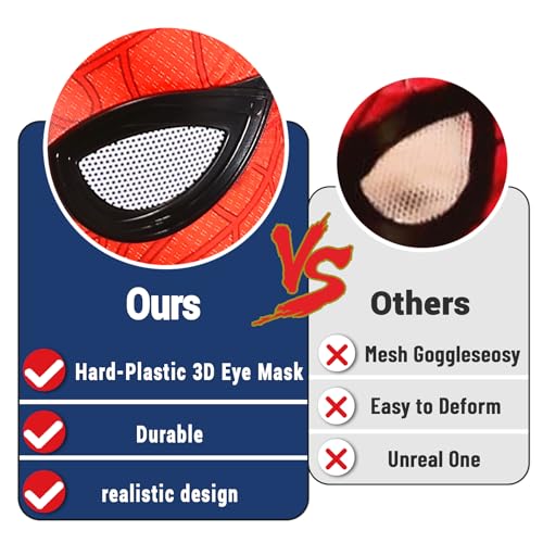 Almce Kids Superhero Costume Halloween Cosplay 3D Style Spandex Super Hero Jumpsuits for Boys (Red, Kids-XXL (Height: 53-57inch))