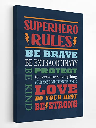 HONLUNG Inspirational Quote Superhero Rules Navy Blue Canvas Wall Art Prints 11x14 Inch Farmhouse Superhero Theme Decor For Home Bedroom Living Room Kids Room,Gifts For Kids Boys Men