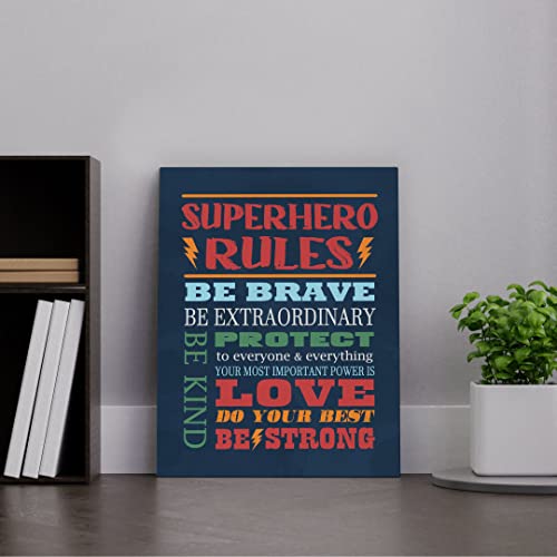 HONLUNG Inspirational Quote Superhero Rules Navy Blue Canvas Wall Art Prints 11x14 Inch Farmhouse Superhero Theme Decor For Home Bedroom Living Room Kids Room,Gifts For Kids Boys Men