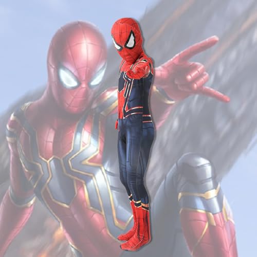 BAZZI Super Hero Spider Costume for Kids, Halloween Costumes Cosplay 3D Spandex Jumpsuit Bodysuit with Mask for Boys Children