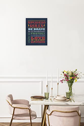 HONLUNG Inspirational Quote Superhero Rules Navy Blue Canvas Wall Art Prints 11x14 Inch Farmhouse Superhero Theme Decor For Home Bedroom Living Room Kids Room,Gifts For Kids Boys Men
