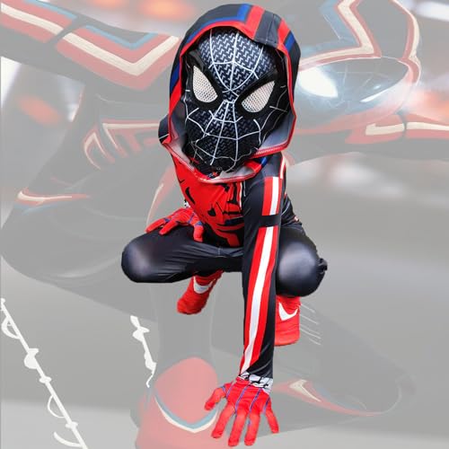 Spider Costume for Kids, Halloween Costumes Super Hero Cosplay 3D Spandex Bodysuit Jumpsuit for Boys Children