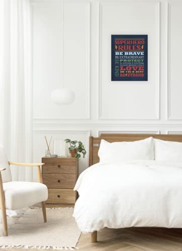 HONLUNG Inspirational Quote Superhero Rules Navy Blue Canvas Wall Art Prints 11x14 Inch Farmhouse Superhero Theme Decor For Home Bedroom Living Room Kids Room,Gifts For Kids Boys Men