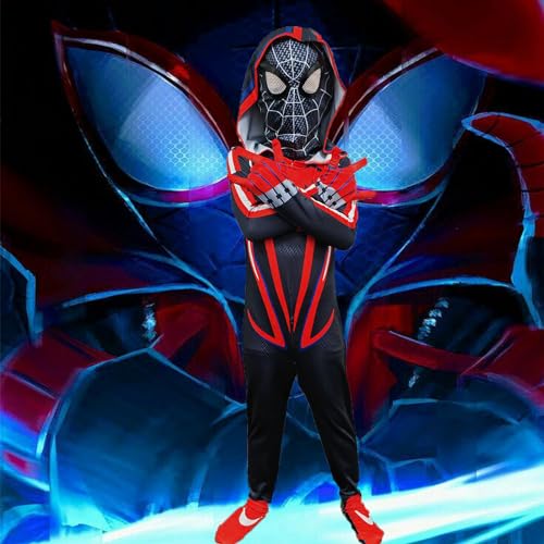 Spider Costume for Kids, Halloween Costumes Super Hero Cosplay 3D Spandex Bodysuit Jumpsuit for Boys Children