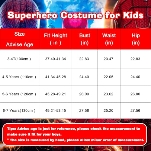 BAZZI Super Hero Spider Costume for Kids, Halloween Costumes Cosplay 3D Spandex Jumpsuit Bodysuit with Mask for Boys Children