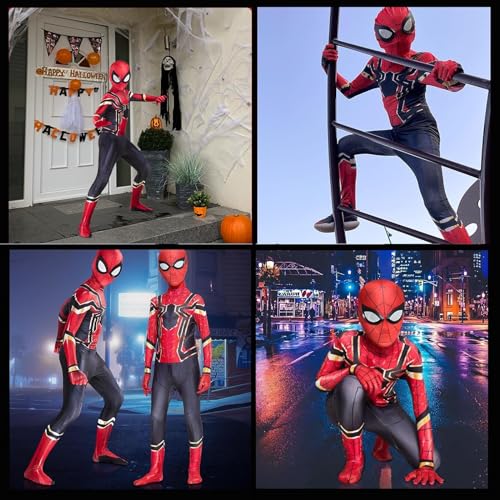 BAZZI Super Hero Spider Costume for Kids, Halloween Costumes Cosplay 3D Spandex Jumpsuit Bodysuit with Mask for Boys Children