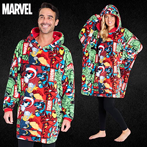 MARVEL Gifts for Adults & Teens, Soft & Comfortable Blanket Hoodie for Men and Women, Trendy Wearable Blanket for Avengers Fans, Multi
