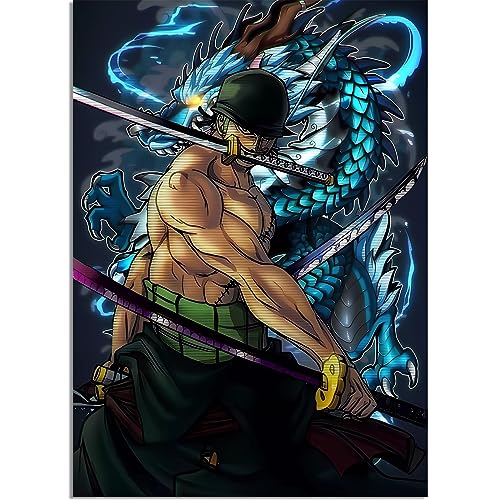 Anime One Zoro Piece Canvas Wall Art - Poster Japanese Characters HD Print Poster for Anime Fans Best Gift for Anime Lovers 12×16 in