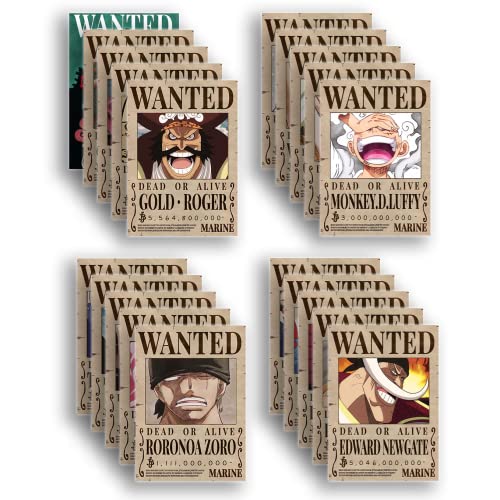 SoulAbiti 20 Wanted 1 Piece Posters A4 Size (8.3 x 11.7 inches) Luffy gear 5 3 billion poster, straw hat crew, Gold Roger, Shanks and more Idea gift for Anime Fans - Multicolor