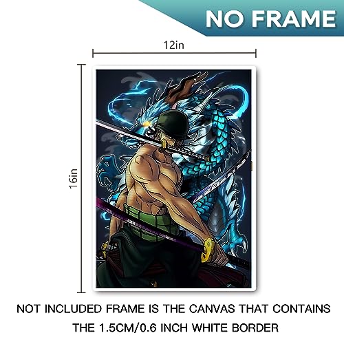 Anime One Zoro Piece Canvas Wall Art - Poster Japanese Characters HD Print Poster for Anime Fans Best Gift for Anime Lovers 12×16 in